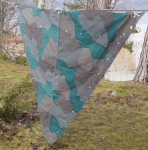 Regnskydd kamoflagefärgat linnetyg m/40 Flera delar kan användas som bivack/ tält